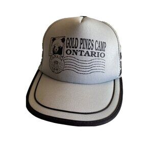 Vintage 1990s Gray Foam Trucker Hat Snap Back Gold Pines Camp Ontario